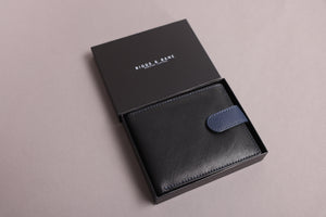 Biggs & Bane Large Capacity Men's Bifold Black & Navy Leather Wallet