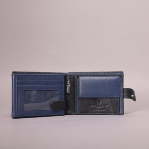 Biggs & Bane Large Capacity Men's Bifold Black & Navy Leather Wallet