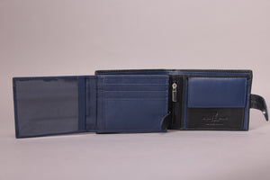 Biggs & Bane Large Capacity Men's Bifold Black & Navy Leather Wallet