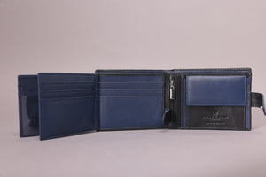 Biggs & Bane Large Capacity Men's Bifold Black & Navy Leather Wallet