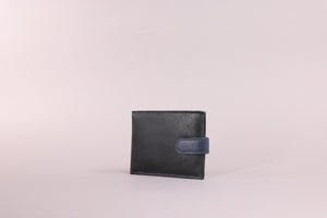Biggs & Bane Men's Bifold Black & Navy Leather Wallet With Tab Coin Pocket