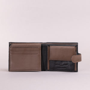 Biggs & Bane Men's Bifold Black & Dark Brown Leather Wallet With Tab Coin Pocket