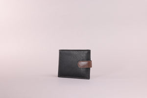 Biggs & Bane Men's Bifold Black & Dark Brown Leather Wallet With Tab Coin Pocket