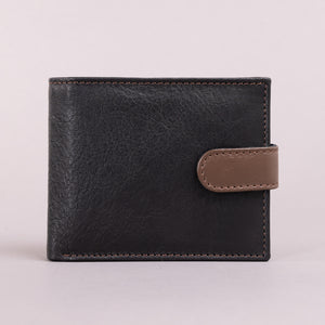 Biggs & Bane Men's Bifold Black & Dark Brown Leather Wallet With Tab Coin Pocket