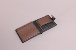 Biggs & Bane Men's Bifold Black & Dark Brown Leather Wallet With Tab Coin Pocket