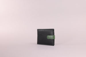 Biggs & Bane Men's Bifold Black & Green Leather Wallet With Tab Coin Pocket