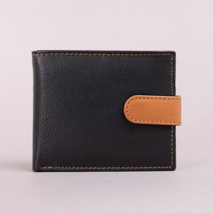 Biggs & Bane Men's Bifold Black & Tan Leather Wallet With Tab Coin Pocket