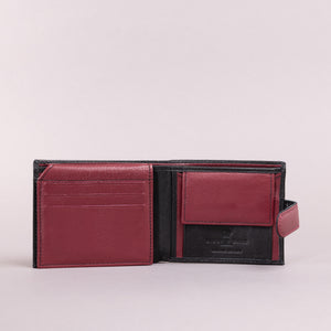 Biggs & Bane Men's Bifold Black &  Burgundy Leather Wallet With Tab Coin Pocket
