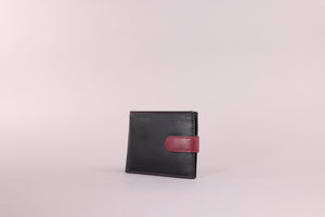 Biggs & Bane Men's Bifold Black &  Burgundy Leather Wallet With Tab Coin Pocket