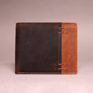 Woodbridge Men's Bifold Brown & Cognac Leather Wallet With Card Flap, Tab Coin Pocket