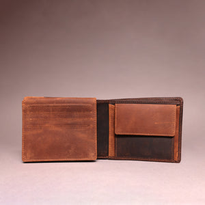 Woodbridge Men's Bifold Brown & Cognac Leather Wallet With Card Flap, Tab Coin Pocket