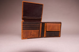 Woodbridge Men's Bifold Brown & Cognac Leather Wallet With Card Flap, Tab Coin Pocket