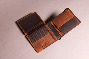 Woodbridge Men's Bifold Brown & Cognac Leather Wallet With Card Flap, Tab Coin Pocket