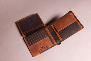 Woodbridge Men's Bifold Brown & Cognac Leather Wallet With Card Flap, Tab Coin Pocket