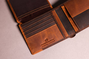 Woodbridge Men's Bifold Brown & Cognac Leather Wallet With Card Flap, Tab Coin Pocket