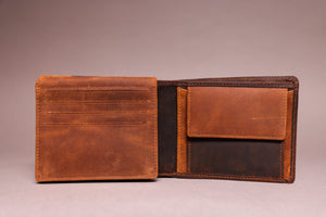 Woodbridge Men's Bifold Brown & Cognac Leather Wallet With Card Flap, Tab Coin Pocket