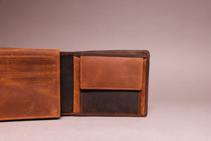 Woodbridge Men's Bifold Brown & Cognac Leather Wallet With Card Flap, Tab Coin Pocket