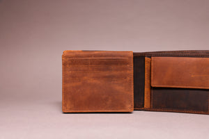 Woodbridge Men's Bifold Brown & Cognac Leather Wallet With Card Flap, Tab Coin Pocket