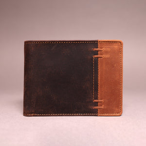 Woodbridge Men's Bifold Brown & Cognac Leather Wallet Tab Coin Pocket