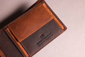 Woodbridge Men's Bifold Brown & Cognac Leather Wallet Tab Coin Pocket