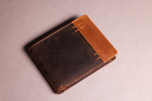 Woodbridge Men's Bifold Brown & Cognac Leather Wallet Tab Coin Pocket