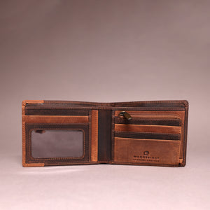 Woodbridge Men's Bifold Brown & Cognac Leather Wallet With Big Coin Pocket