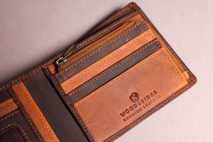 Woodbridge Men's Bifold Brown & Cognac Leather Wallet With Big Coin Pocket