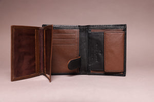 Biggs & Bane Men's Trifold Black & Dark Brown Leather Wallet