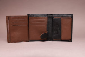 Biggs & Bane Men's Trifold Black & Dark Brown Leather Wallet