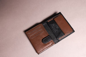 Biggs & Bane Men's Trifold Black & Dark Brown Leather Wallet