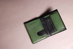 Biggs & Bane Men's Trifold Black & Green Leather Wallet