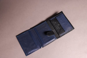 Biggs & Bane Men's Trifold Black & Navy Leather Wallet