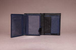 Biggs & Bane Men's Trifold Black & Navy Leather Wallet