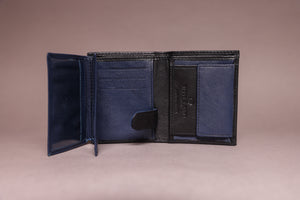 Biggs & Bane Men's Trifold Black & Navy Leather Wallet