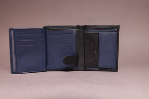 Biggs & Bane Men's Trifold Black & Navy Leather Wallet