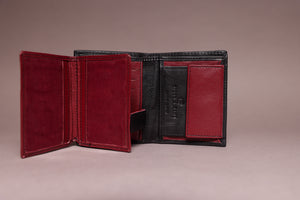 Biggs & Bane Men's Trifold Black & Burgundy Leather Wallet