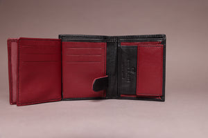 Biggs & Bane Men's Trifold Black & Burgundy Leather Wallet