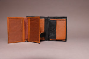 Biggs & Bane Men's Trifold Black & Tan Leather Wallet