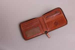 Redbrick Cognac Bifold Zip Around Leather Wallet