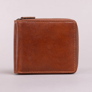 Redbrick Cognac Bifold Zip Around Leather Wallet