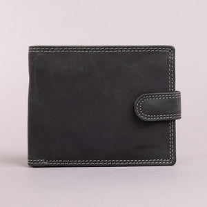 Redbrick Men's Large Capacity Bifold Black Hunter Leather Wallet With Coin Pocket