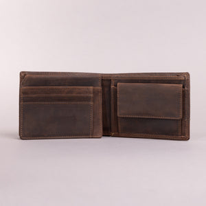 Redbrick Men's Bifold Flower Embossed Brown Hunter Leather Wallet With Coin Pocket