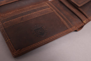 Redbrick Men's Bifold Flower Embossed Brown Hunter Leather Wallet With Coin Pocket