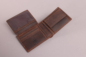 Redbrick Men's Bifold Flower Embossed Brown Hunter Leather Wallet With Coin Pocket