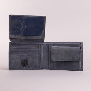 Redbrick Men's Bifold Flower Embossed Navy Hunter Leather Wallet With Coin Pocket