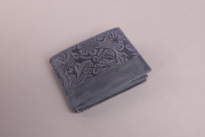 Redbrick Men's Bifold Flower Embossed Navy Hunter Leather Wallet With Coin Pocket