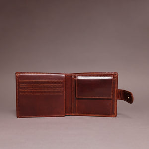 Woodbridge Men's Bifold Dark Tan Leather Wallet With Coin Pocket