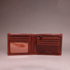 Woodbridge Men's Bifold Dark Tan Leather Wallet With Big Coin Pocket