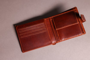 Woodbridge Men's Bifold Dark Tan Leather Wallet With Coin Pocket