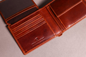 Woodbridge Men's Bifold Dark Tan Leather Wallet With Coin Pocket